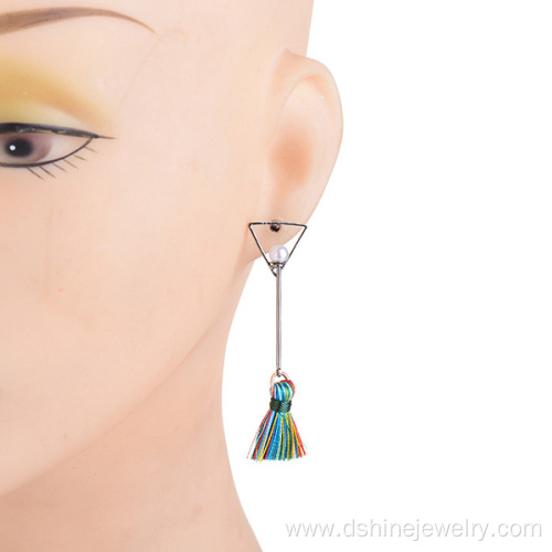 Simple Design Long Tassel Silk Drop Fancy Earrings Woman